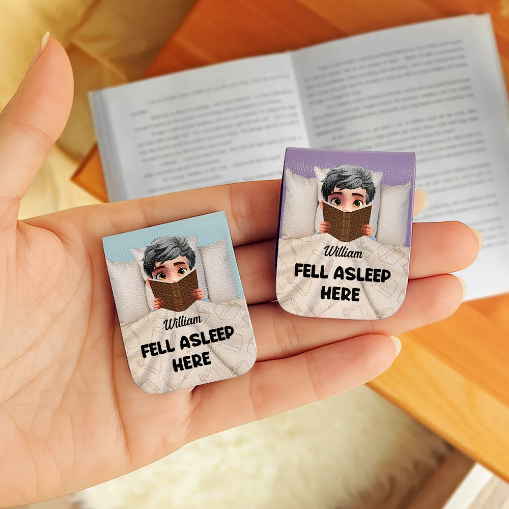 Fell Asleep Here Book Lovers - Personalized Leather Magnetic Bookmark - Image 3