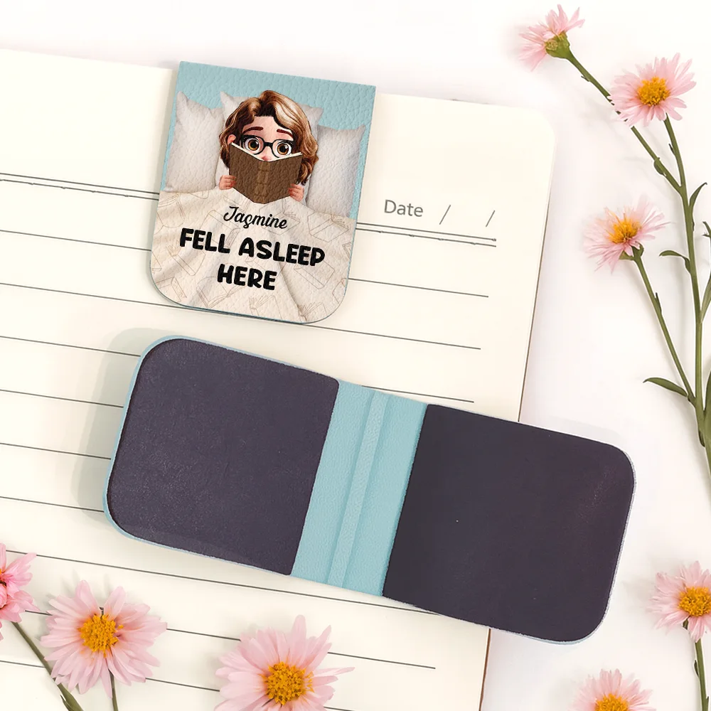 Fell Asleep Here Book Lovers - Personalized Leather Magnetic Bookmark - Image 5