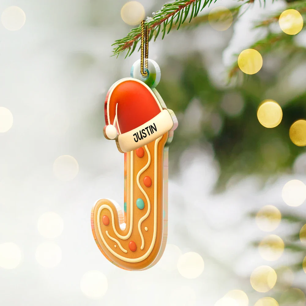 Festive Gingerbread Letters With Santa Hat - Personalized Custom Shaped Acrylic Ornament - Image 2