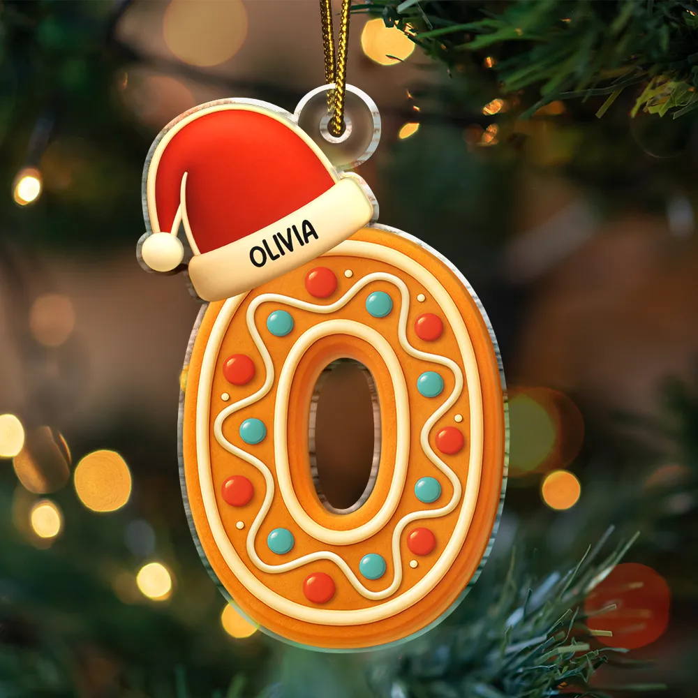 Festive Gingerbread Letters With Santa Hat - Personalized Custom Shaped Acrylic Ornament - Image 3