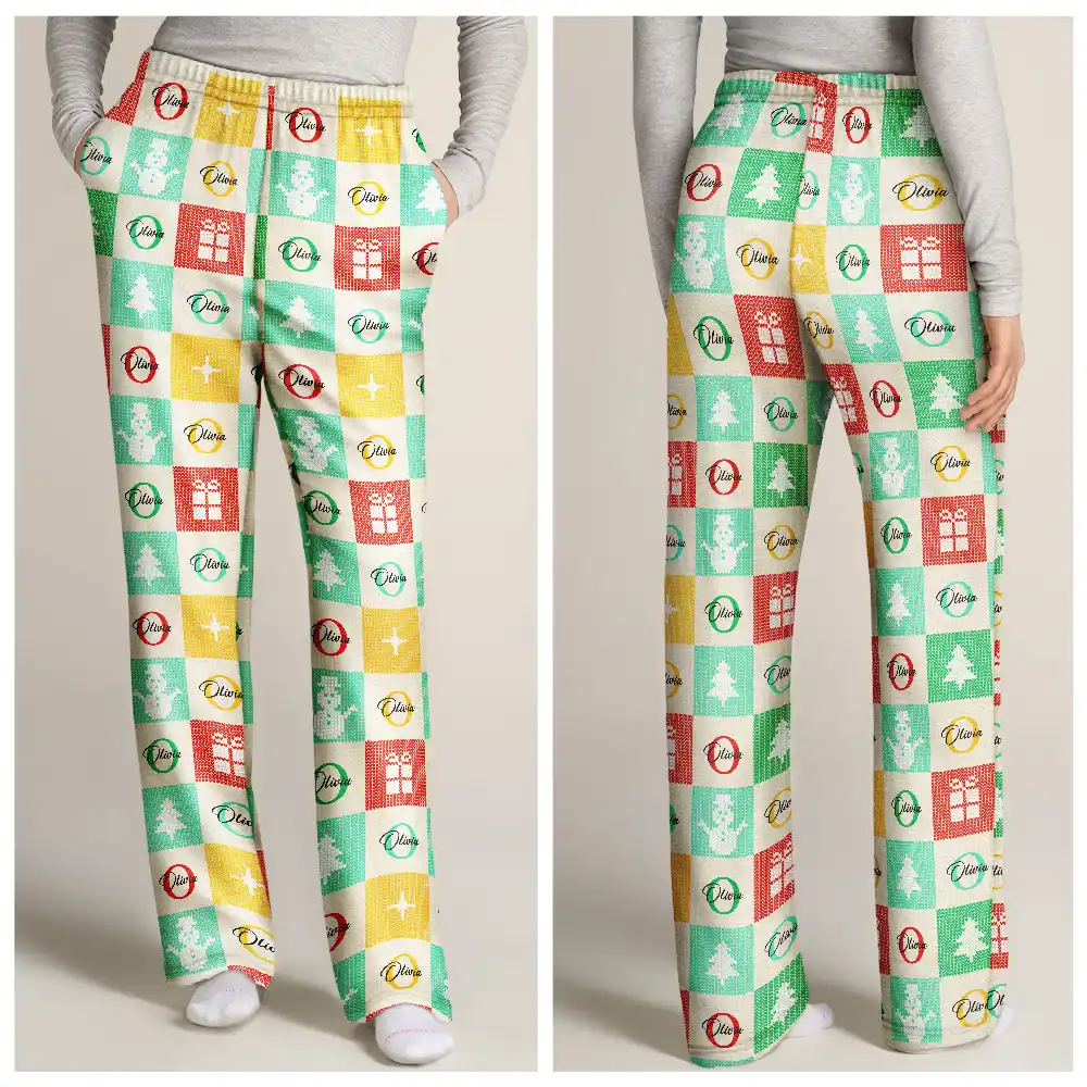 Festive Patchwork With Letters - Personalized Pajama Pants - Image 4