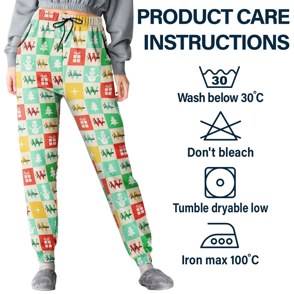 Festive Patchwork With Letters - Personalized Pajama Pants - Image 5