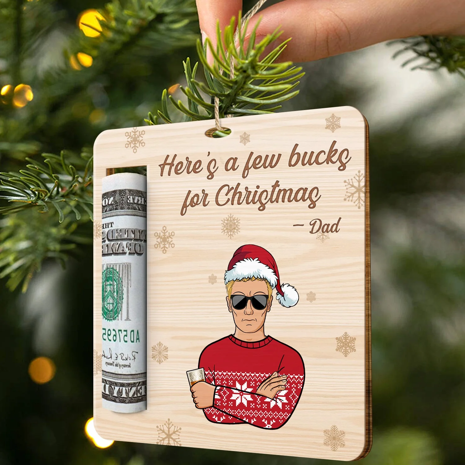 Few Bucks For Christmas - Decoration For Parents And Grandparents - Personalized Wooden Cutout Ornament, Money Holder Ornament - Image 2
