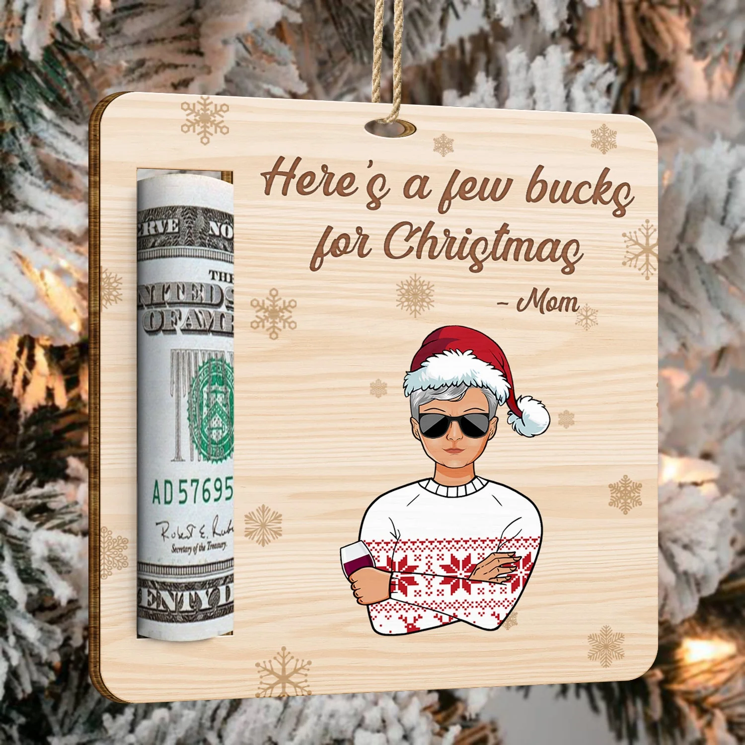 Few Bucks For Christmas - Decoration For Parents And Grandparents - Personalized Wooden Cutout Ornament, Money Holder Ornament - Image 4