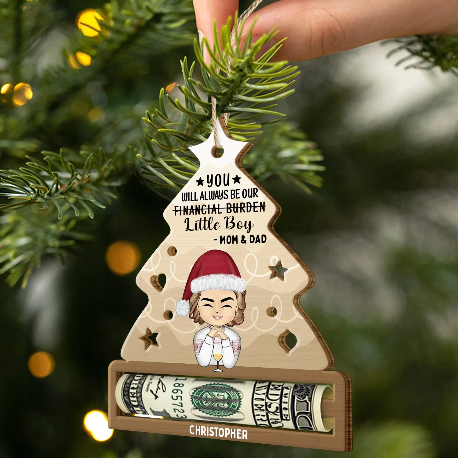 Financial Burden - Christmas Gift For Son Daughter - Personalized Wooden Cutout Ornament, Money Holder Ornament - Image 2