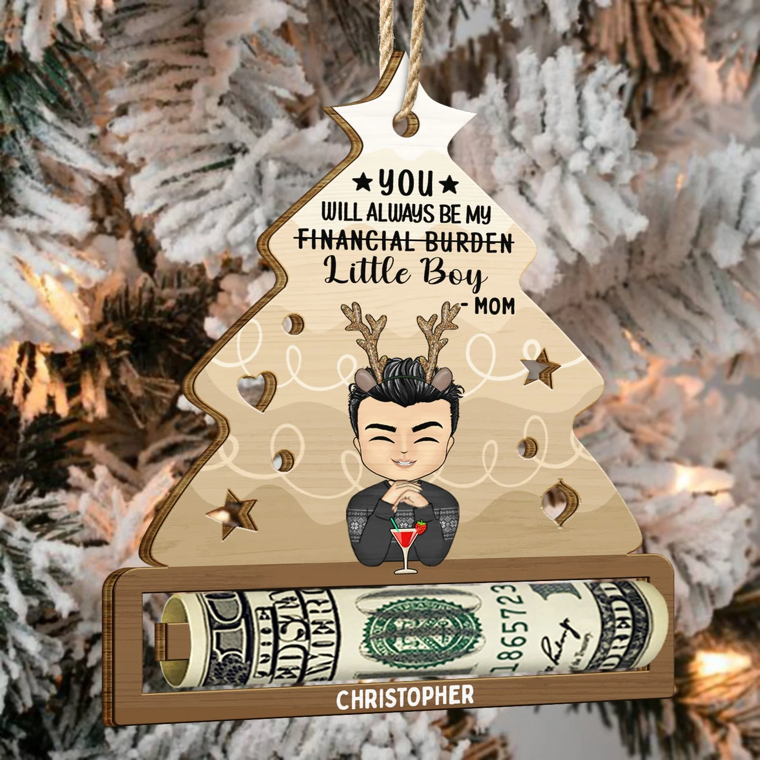 Financial Burden - Christmas Gift For Son Daughter - Personalized Wooden Cutout Ornament, Money Holder Ornament - Image 4