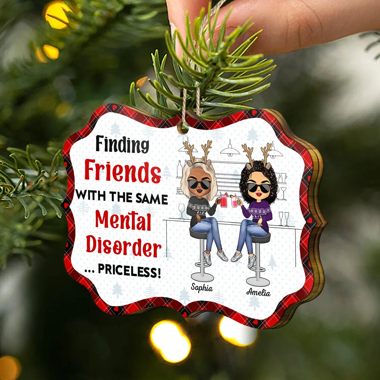 Finding Friends With The Same Mental Disorder - Christmas Gifts For Besties - Personalized Medallion Wooden Ornament - Image 2