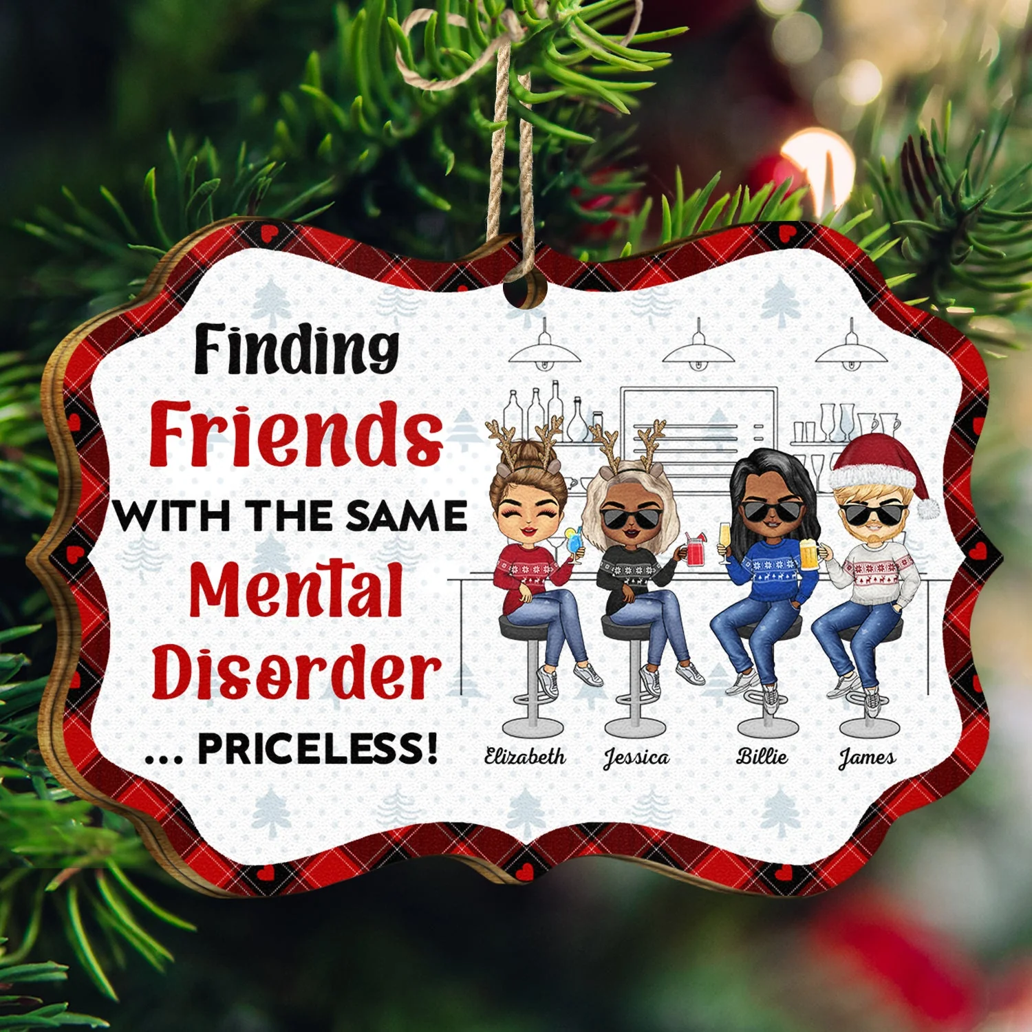 Finding Friends With The Same Mental Disorder - Christmas Gifts For Besties - Personalized Medallion Wooden Ornament - Image 3