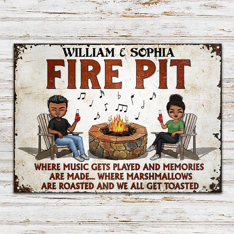 Fire Pit Where Music Gets Played Camping - Backyard Sign - Personalized Custom Classic Metal Signs - Image 2