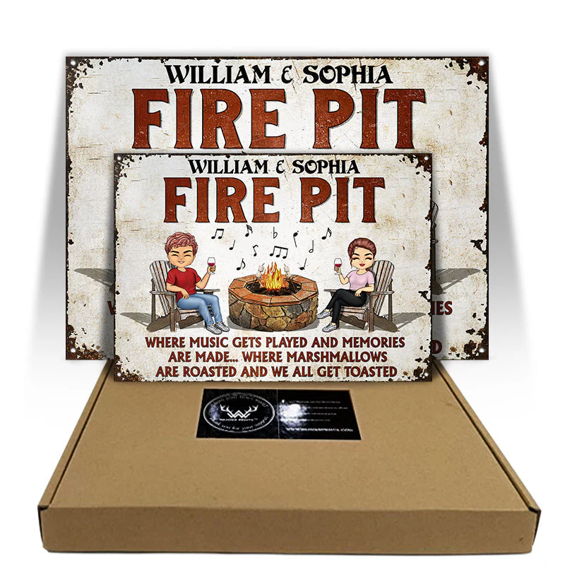 Fire Pit Where Music Gets Played Camping - Backyard Sign - Personalized Custom Classic Metal Signs - Image 3