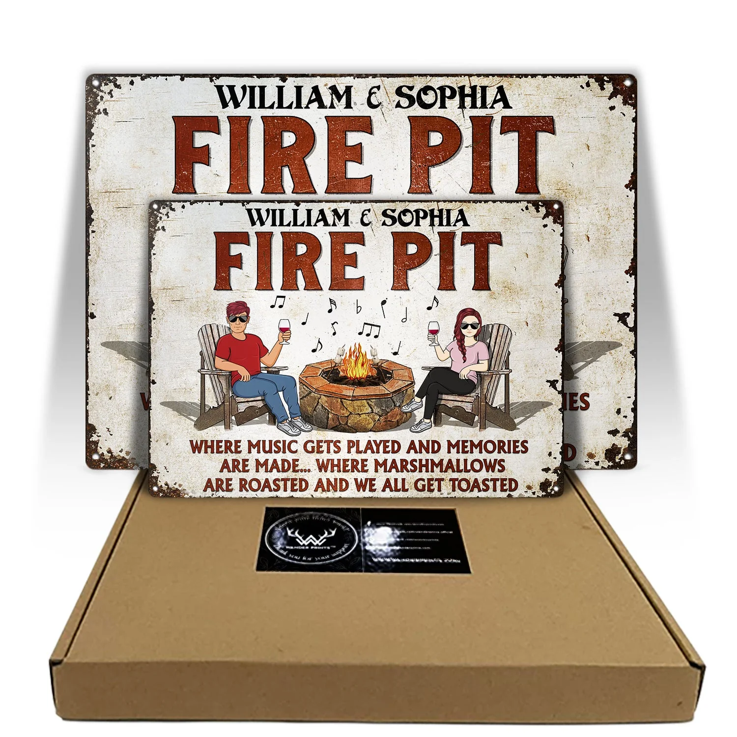 Fire Pit Where Music Gets Played Husband Wife Camping Couple - Backyard Sign - Personalized Custom Classic Metal Signs - Image 3