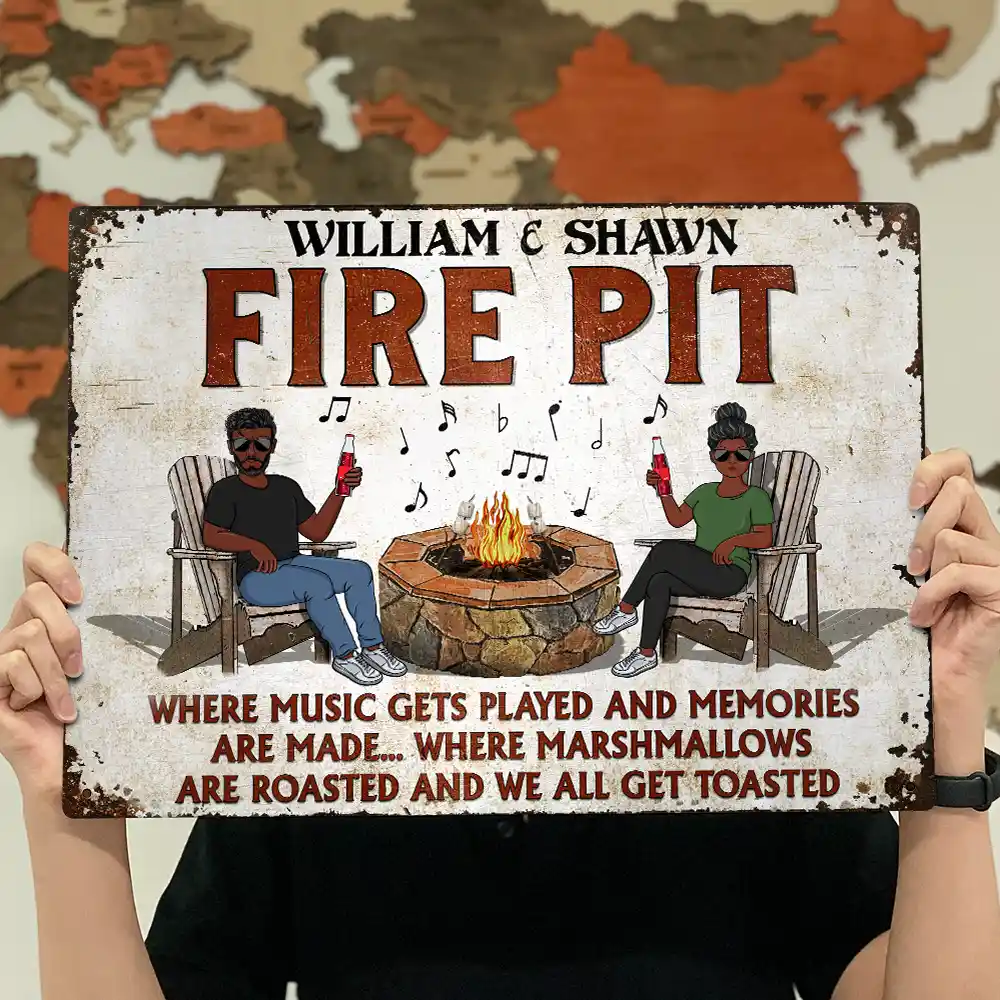 Fire Pit Where Music Gets Played Husband Wife Camping Couple - Backyard Sign - Personalized Custom Classic Metal Signs - Image 5