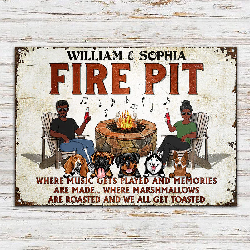 Fire Pit Where Music Gets Played Husband Wife Camping Couple Dog Lovers - Backyard Sign - Personalized Custom Classic Metal Signs - Image 2