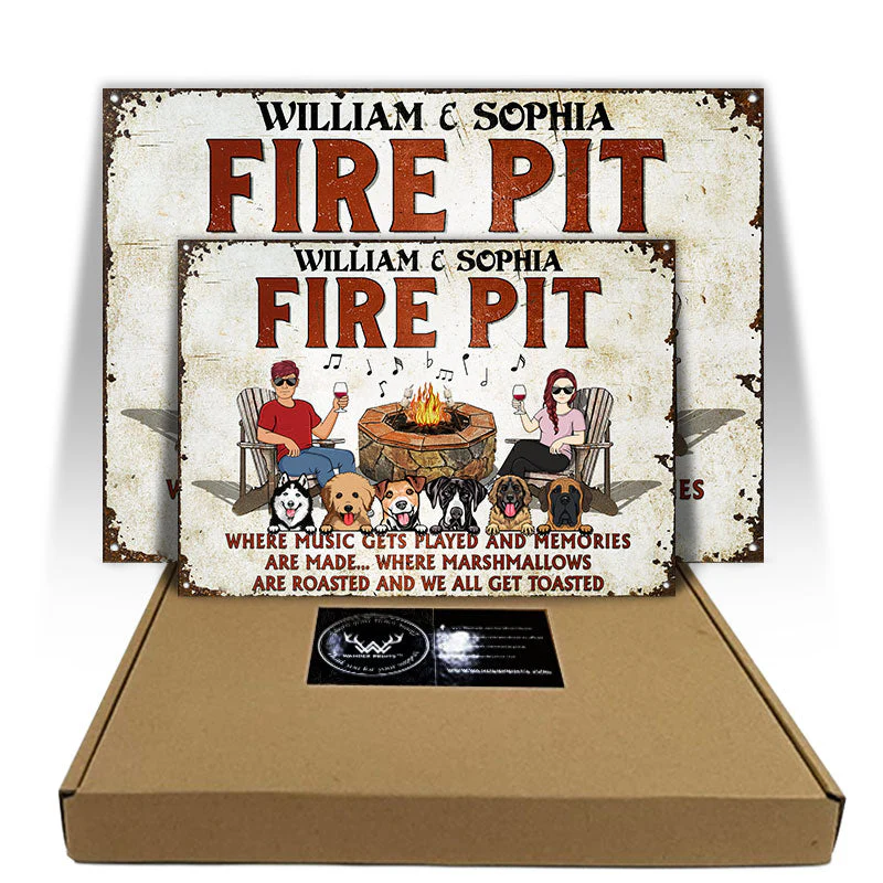 Fire Pit Where Music Gets Played Husband Wife Camping Couple Dog Lovers - Backyard Sign - Personalized Custom Classic Metal Signs - Image 3