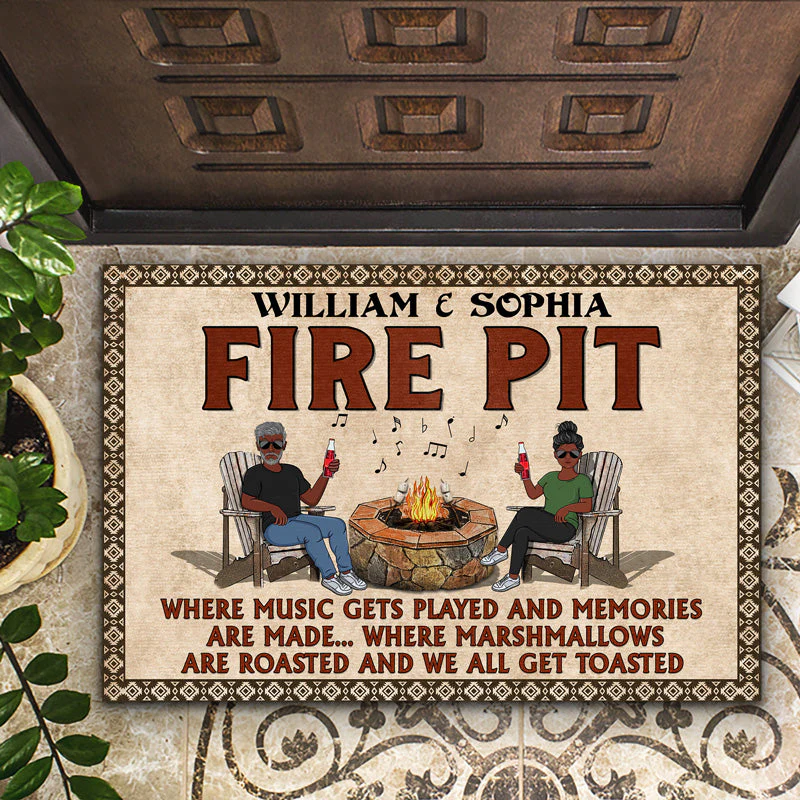 Fire Pit Where Music Gets Played Husband Wife Camping Couple - Personalized Custom Doormat - Image 2