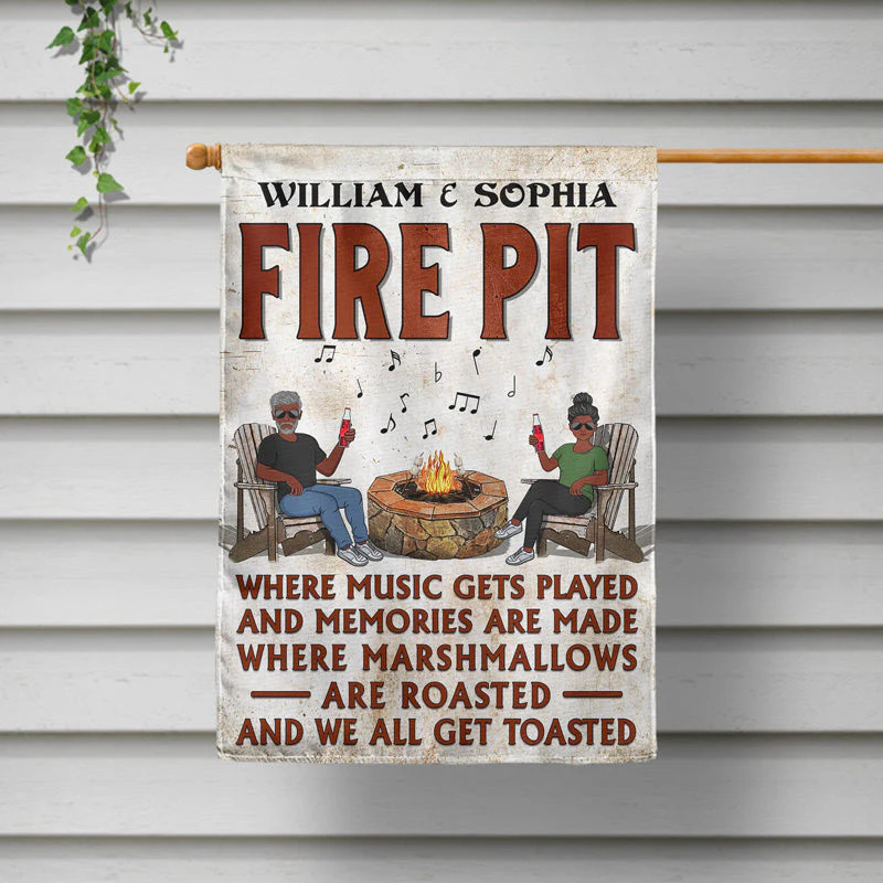 Fire Pit Where Music Gets Played Husband Wife Camping Couple - Personalized Custom Flag - Image 2