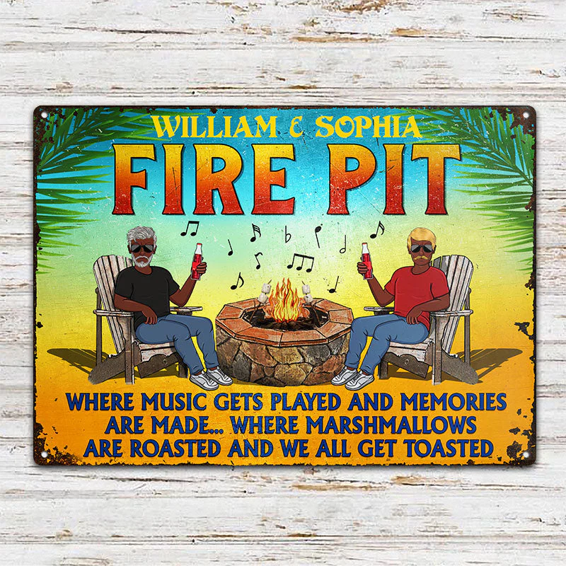 Fire Pit Where Music Gets Played Husband Wife Camping Couple Summer - Backyard Sign - Personalized Custom Classic Metal Signs - Image 2
