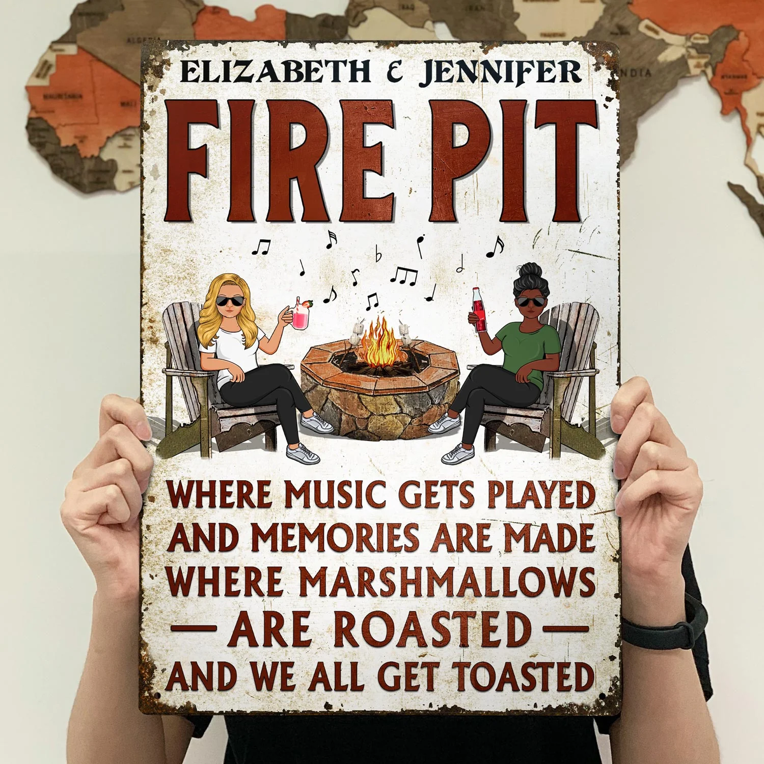 Fire Pit Where Music Gets Played Husband Wife Camping Couple Vertical - Backyard Sign - Personalized Custom Classic Metal Signs - Image 4