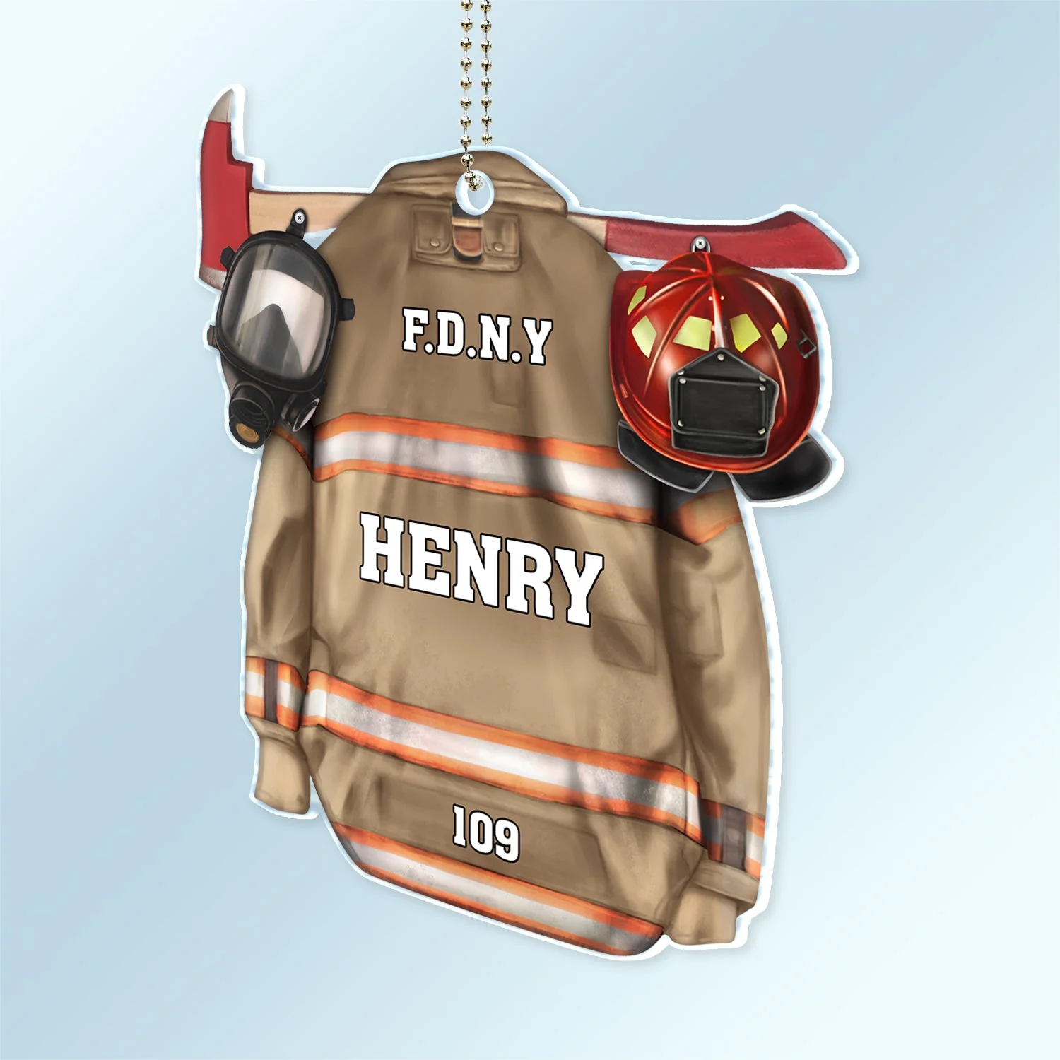 Firefighter Armor With Oxygen Mask - Gift For Firefighter - Personalized Acrylic Car Hanger - Image 2