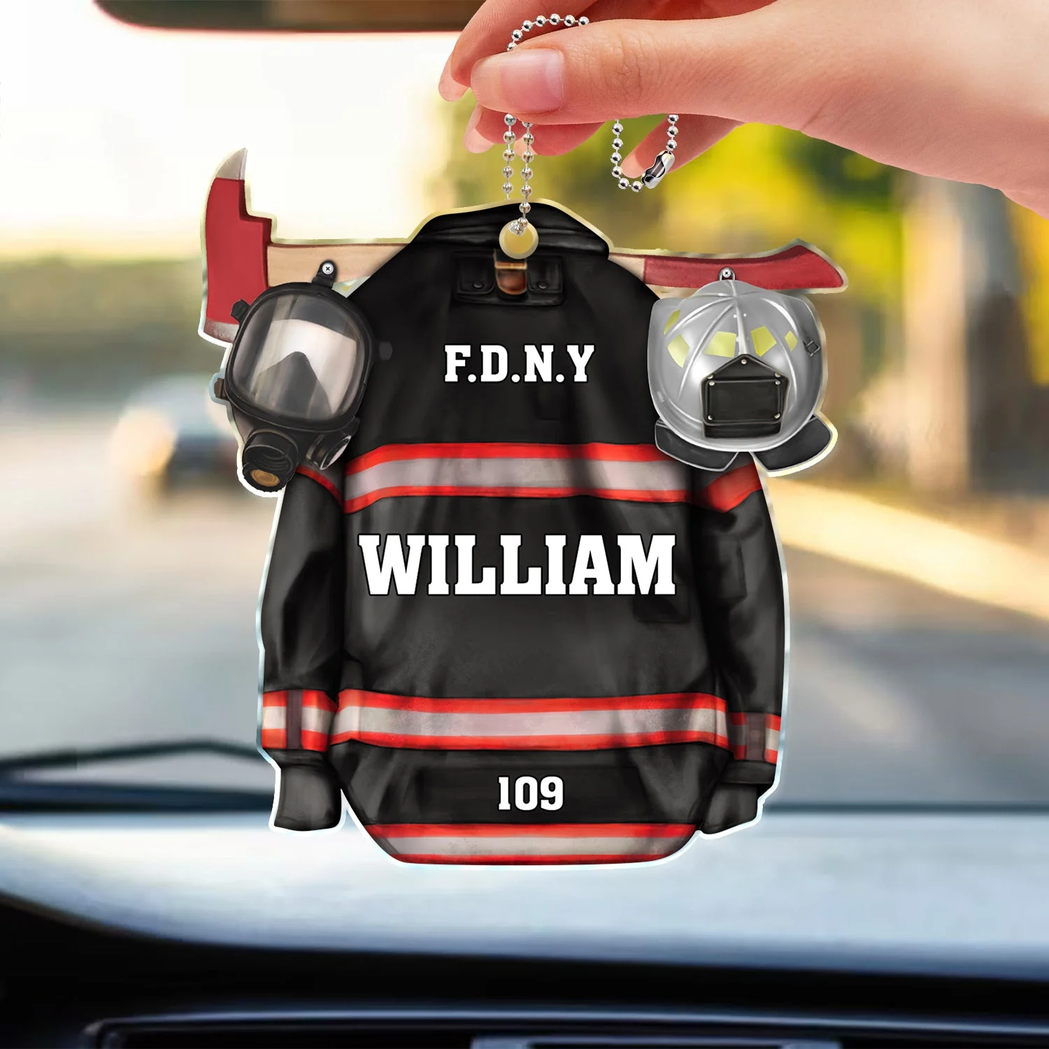 Firefighter Armor With Oxygen Mask - Gift For Firefighter - Personalized Acrylic Car Hanger - Image 3