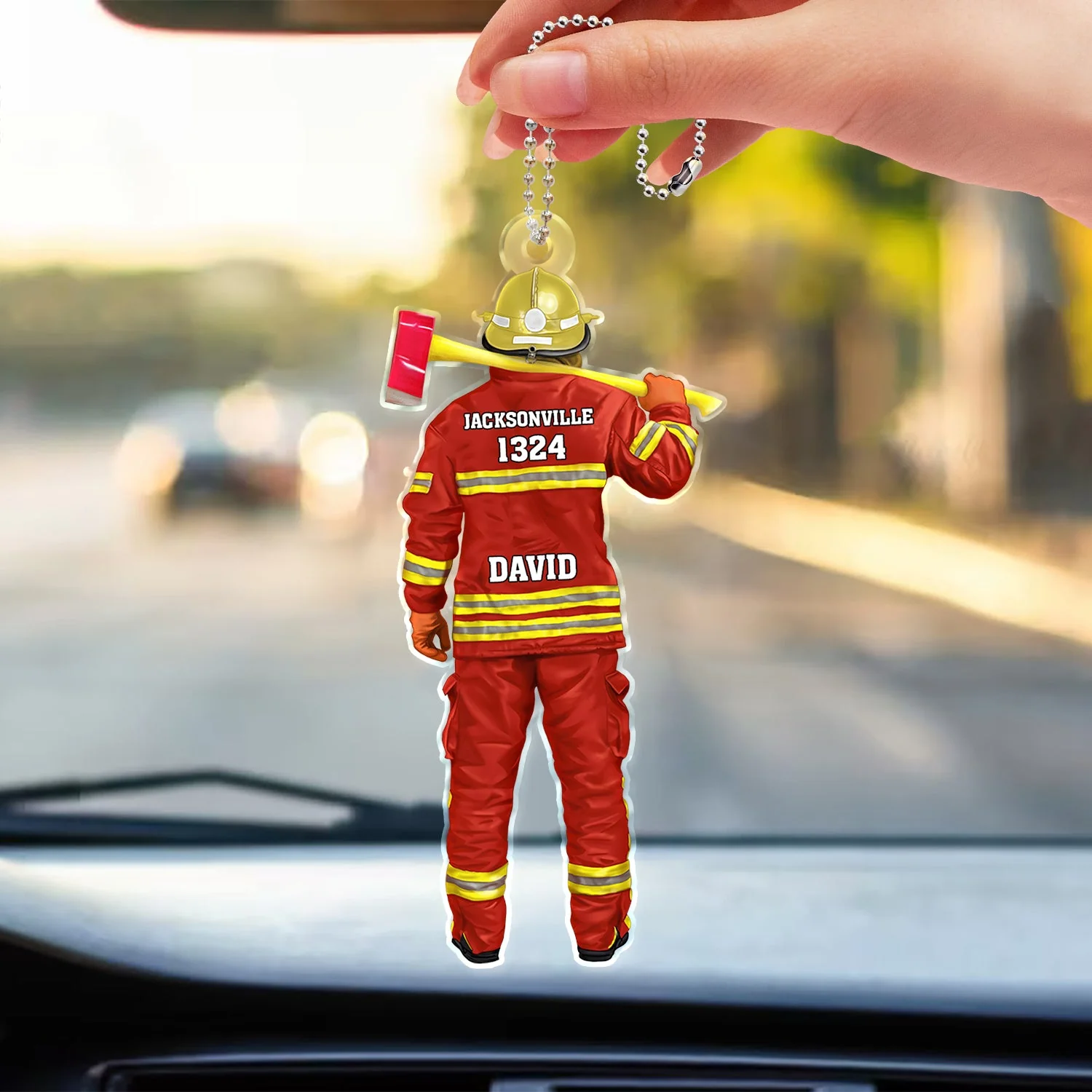 Firefighter Uniform - Gift For Firefighters - Personalized Acrylic Car Hanger - Image 3