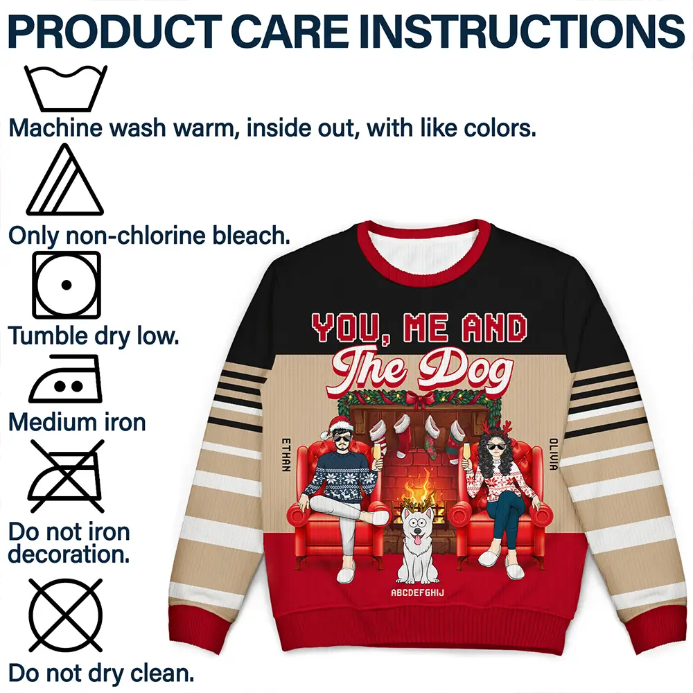 Fireplace You, Me And The Dog - Personalized Unisex Ugly Sweater - Image 7