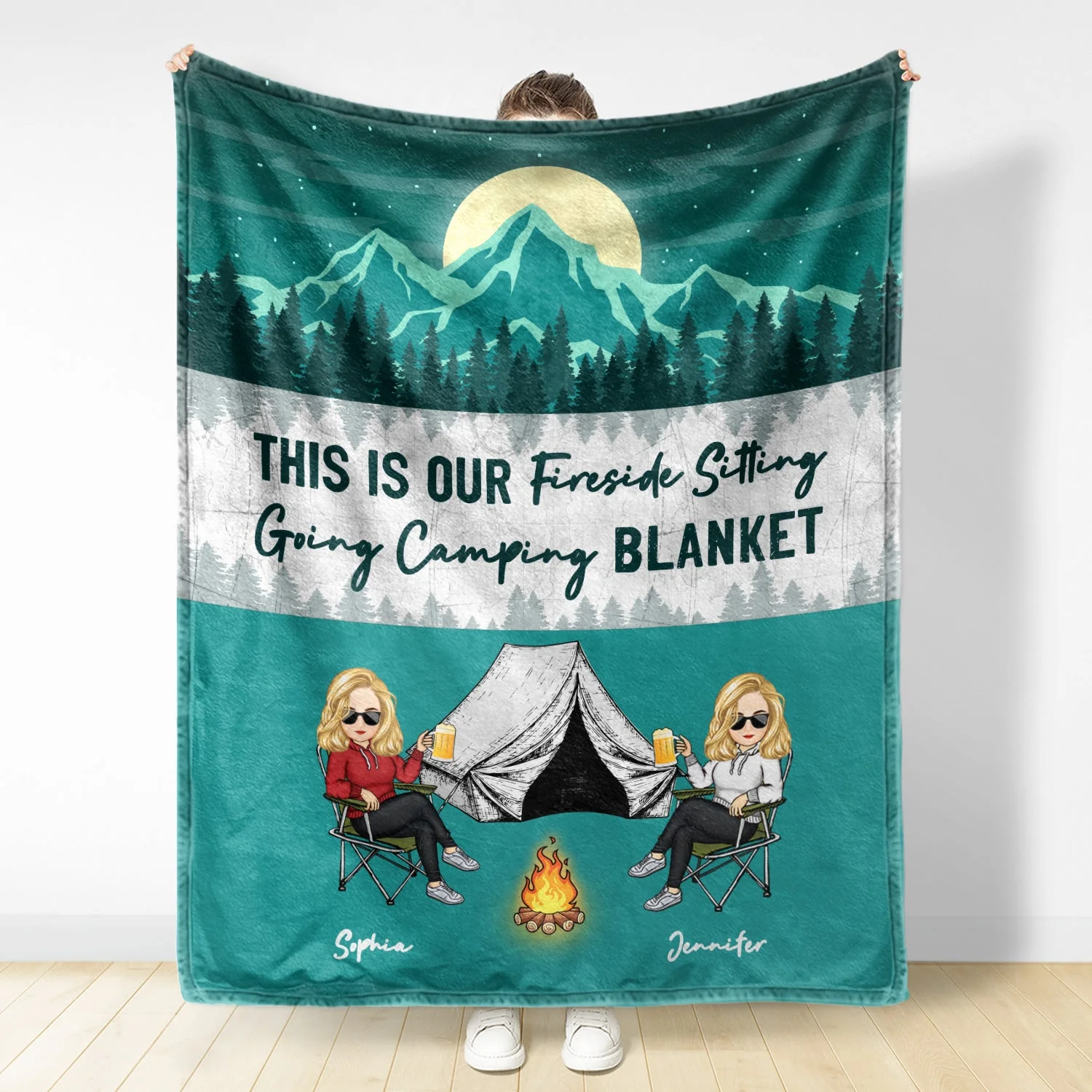 Fireside Sitting Going Camping - Gift For Couples - Personalized Fleece Blanket - Image 3