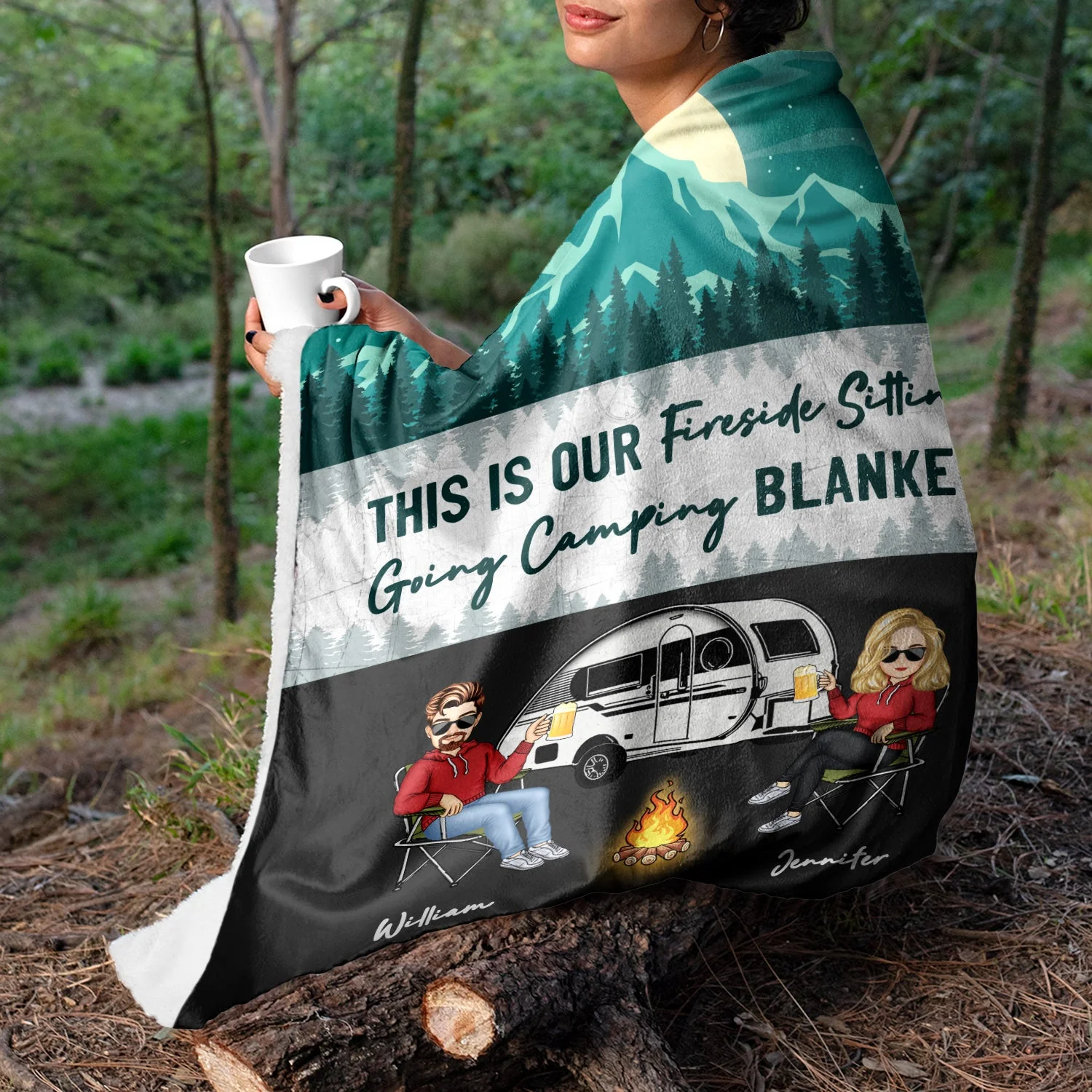 Fireside Sitting Going Camping - Gift For Couples - Personalized Fleece Blanket - Image 5