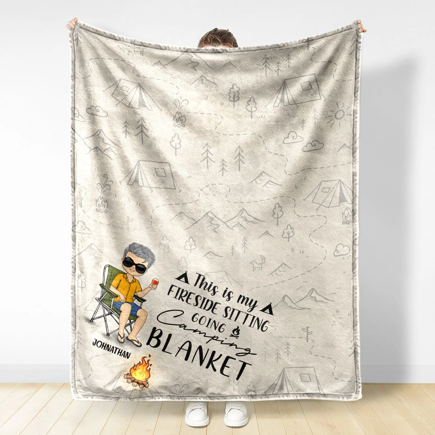 Fireside Sitting Going Camping - Gift For Yourself, Gift For Women, Gift For Men - Personalized Fleece Blanket - Image 2