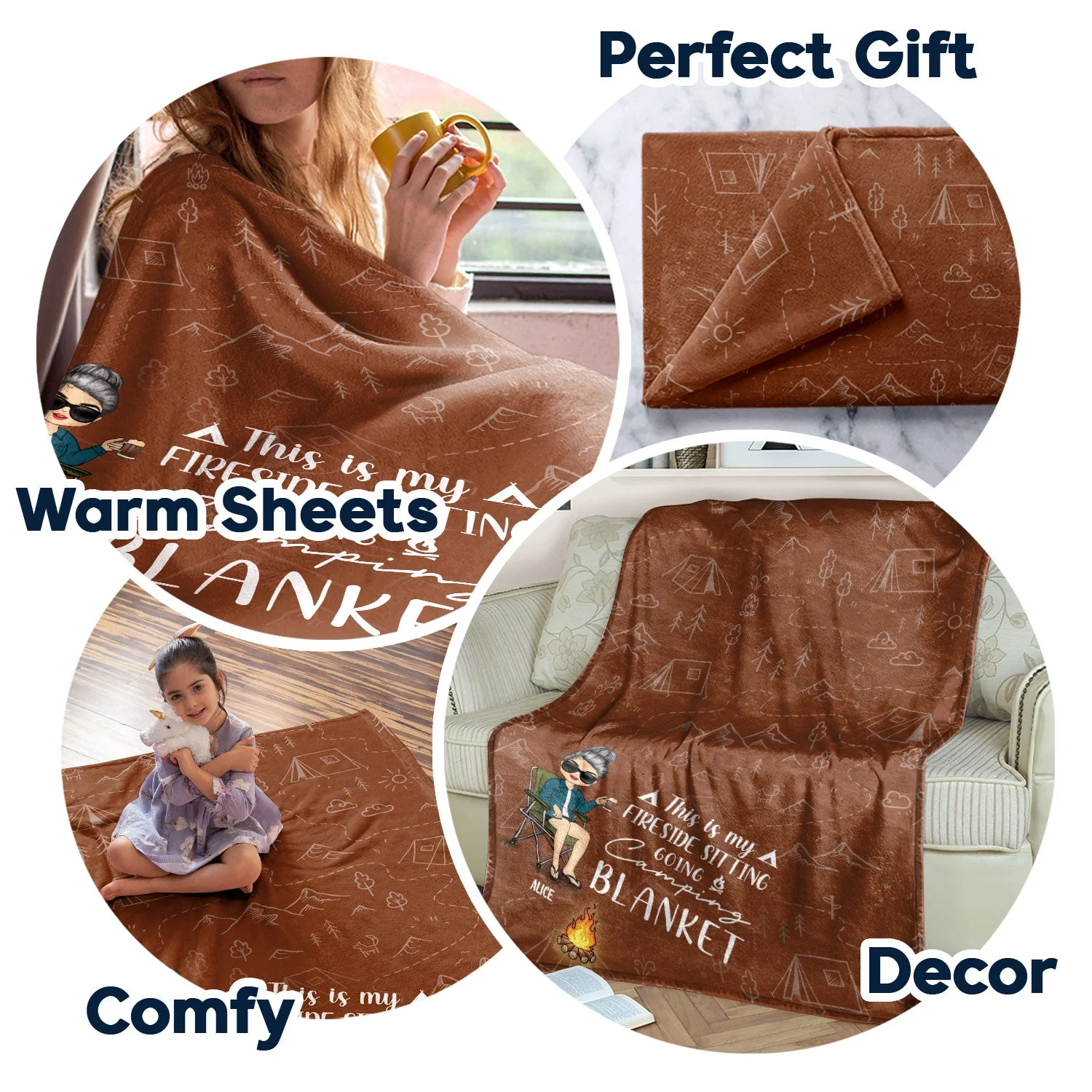 Fireside Sitting Going Camping - Gift For Yourself, Gift For Women, Gift For Men - Personalized Fleece Blanket - Image 5