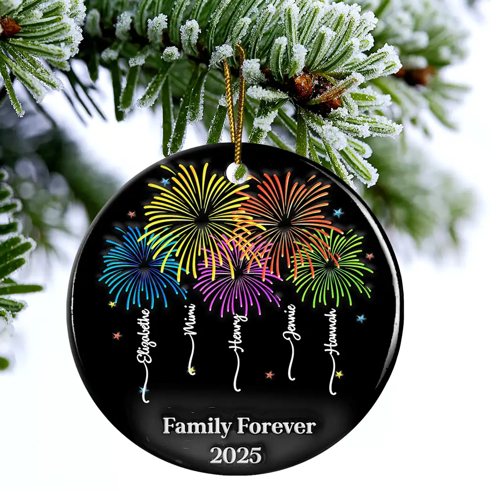 Firework Family Bestie Custom Name - Personalized Circle Ceramic Ornament - Image 4