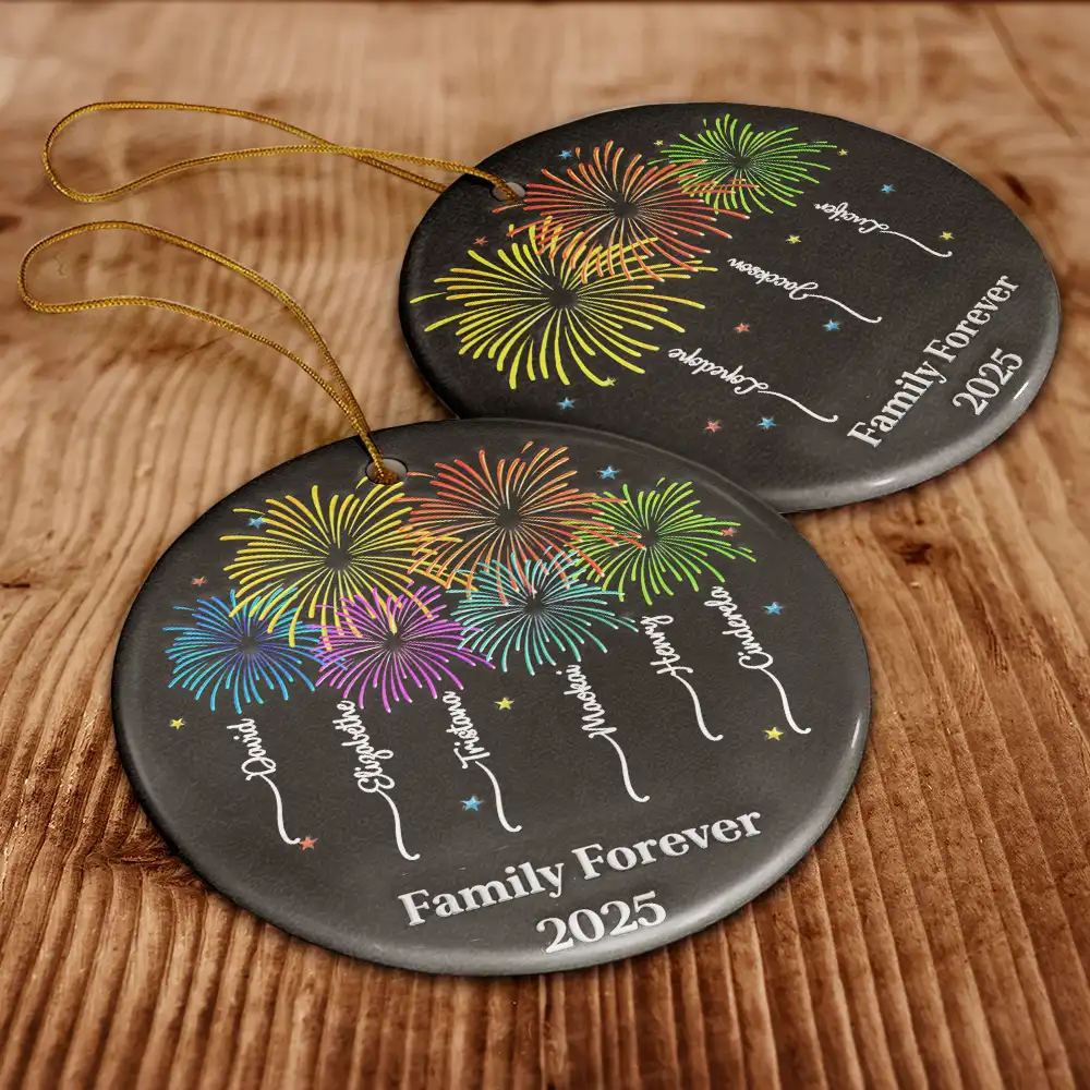 Firework Family Bestie Custom Name - Personalized Circle Ceramic Ornament - Image 6