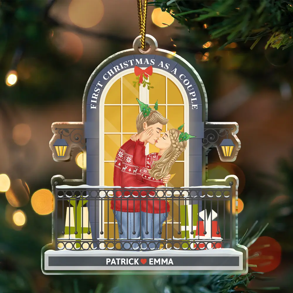 First Christmas As A Couple - Personalized Custom Shaped Acrylic Ornament - Image 3
