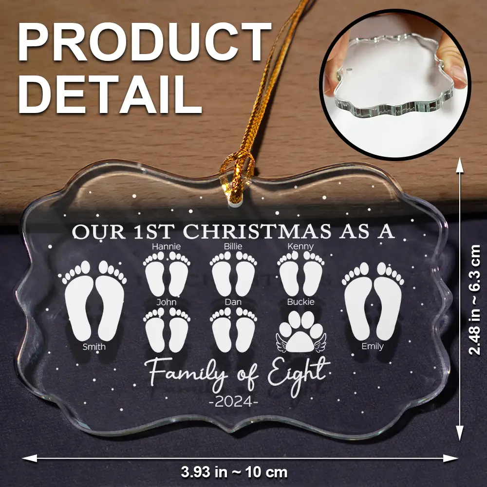 First Christmas As A Family Of Four Footprints - Personalized Medallion Glass Ornament - Image 5