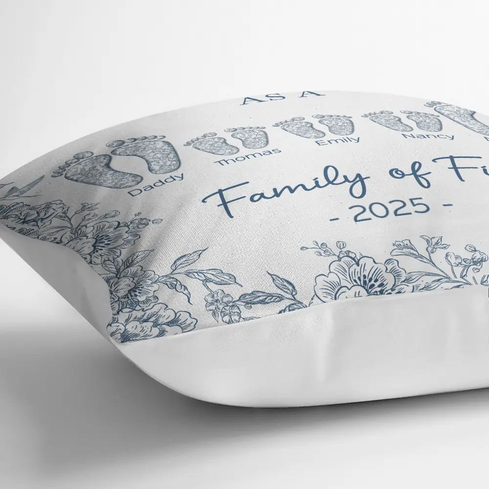 First Christmas As A Family Of Four Toile Footprints - Personalized Pillow - Image 3