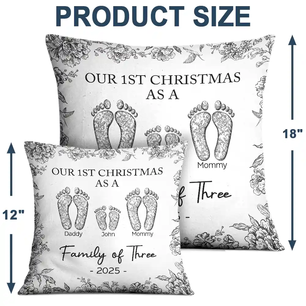 First Christmas As A Family Of Four Toile Footprints - Personalized Pillow - Image 4
