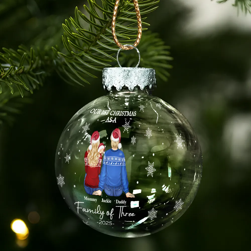 First Christmas As A Family Of Three New Parents - Personalized Ball Ornament - Image 2