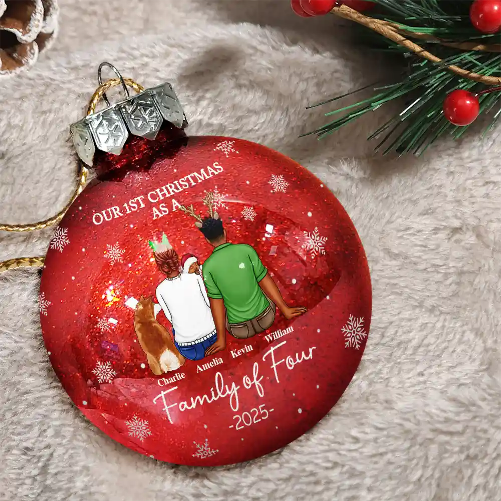 First Christmas As A Family Of Three New Parents - Personalized Ball Ornament - Image 3