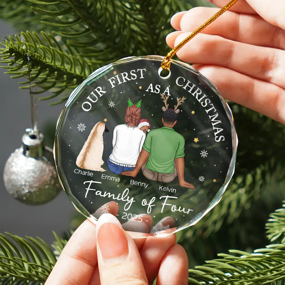 First Christmas As A Family Of Three New Parents - Personalized Circle Glass Ornament - Image 2