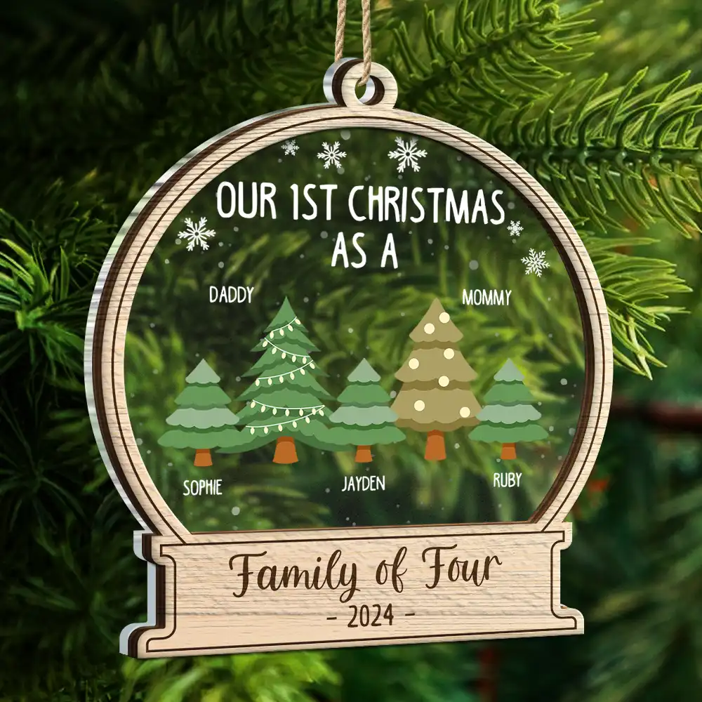 First Christmas As A Family Of Three - Personalized 2-Layered Mix Ornament - Image 2