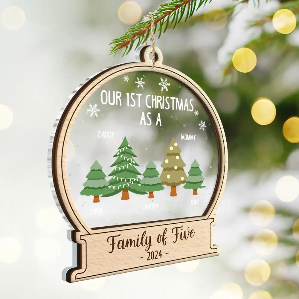 First Christmas As A Family Of Three - Personalized 2-Layered Mix Ornament - Image 4