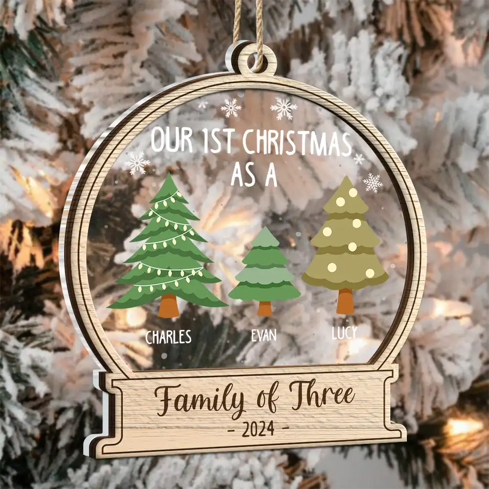 First Christmas As A Family Of Three - Personalized 2-Layered Mix Ornament - Image 5