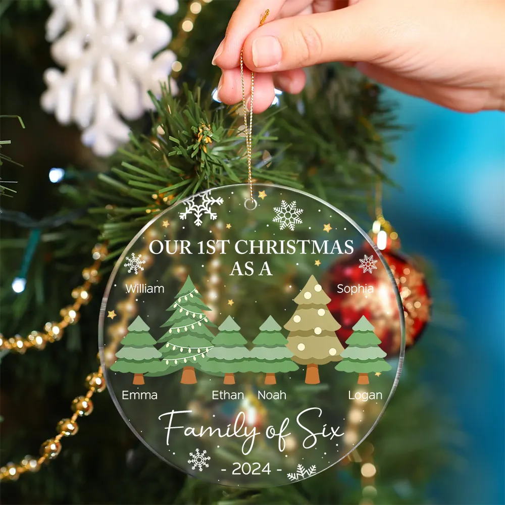 First Christmas As A Family Of Three - Personalized Circle Acrylic Ornament - Image 4