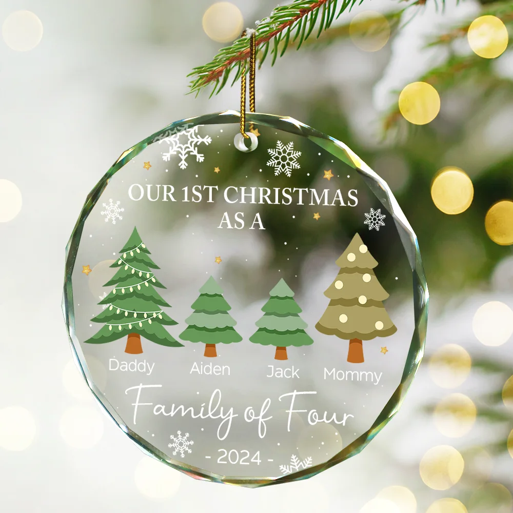 First Christmas As A Family Of Three - Personalized Circle Glass Ornament - Image 2