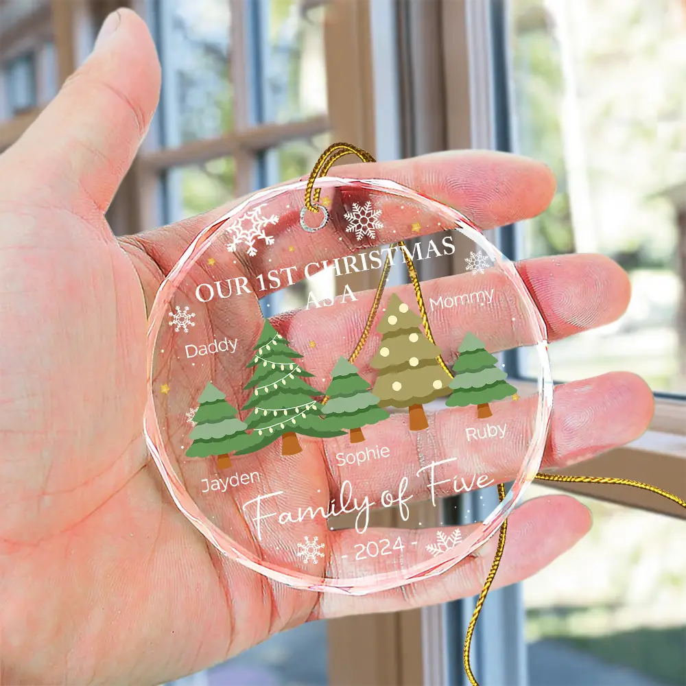 First Christmas As A Family Of Three - Personalized Circle Glass Ornament - Image 4