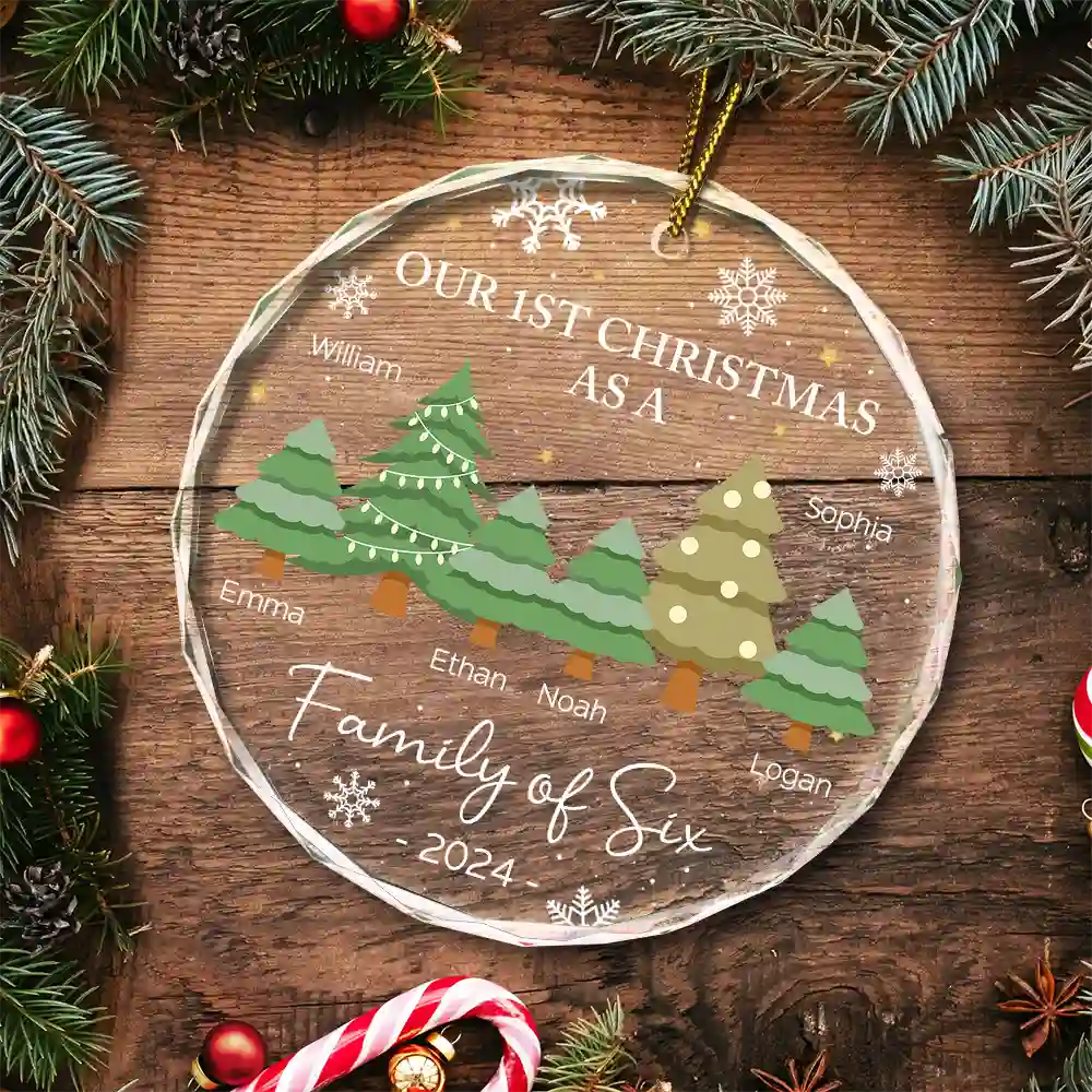 First Christmas As A Family Of Three - Personalized Circle Glass Ornament - Image 5