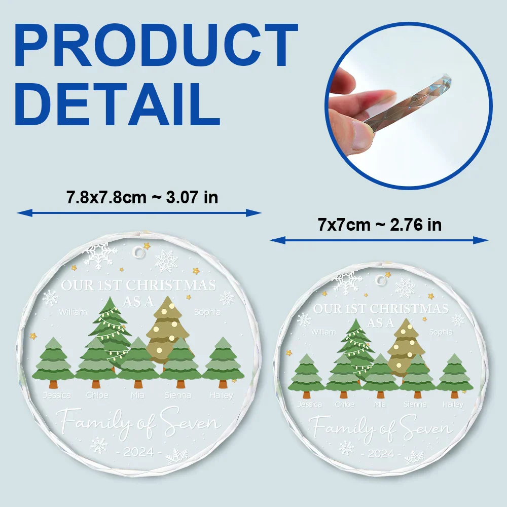 First Christmas As A Family Of Three - Personalized Circle Glass Ornament - Image 6