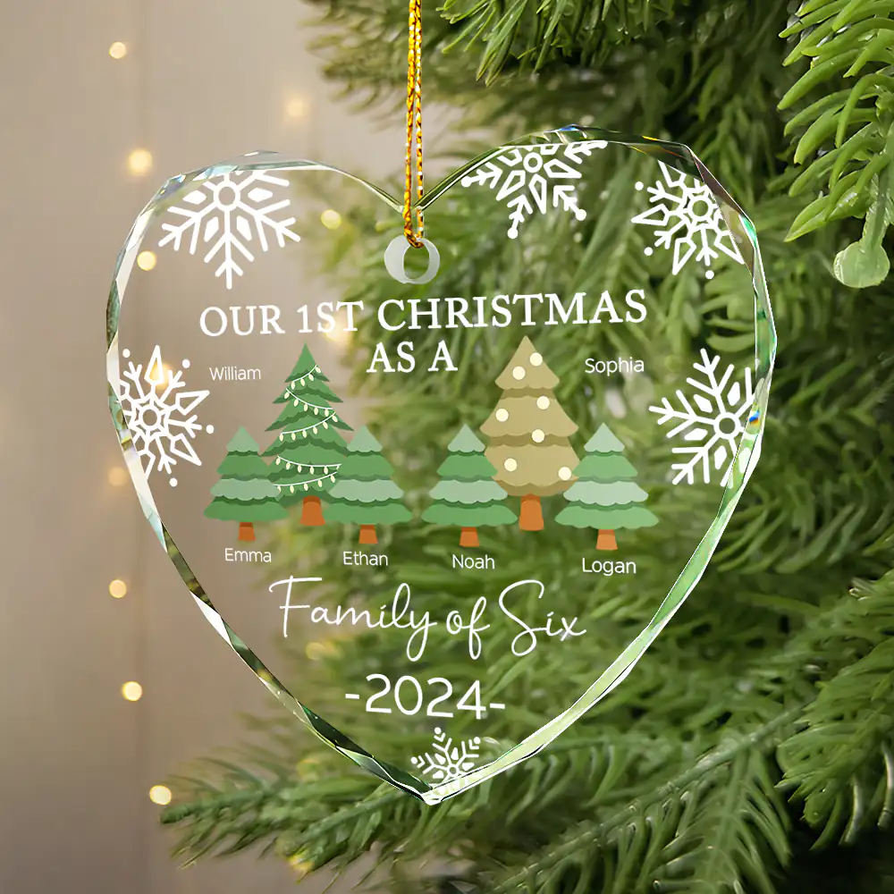 First Christmas As A Family Of Three - Personalized Heart Shaped Glass Ornament - Image 2