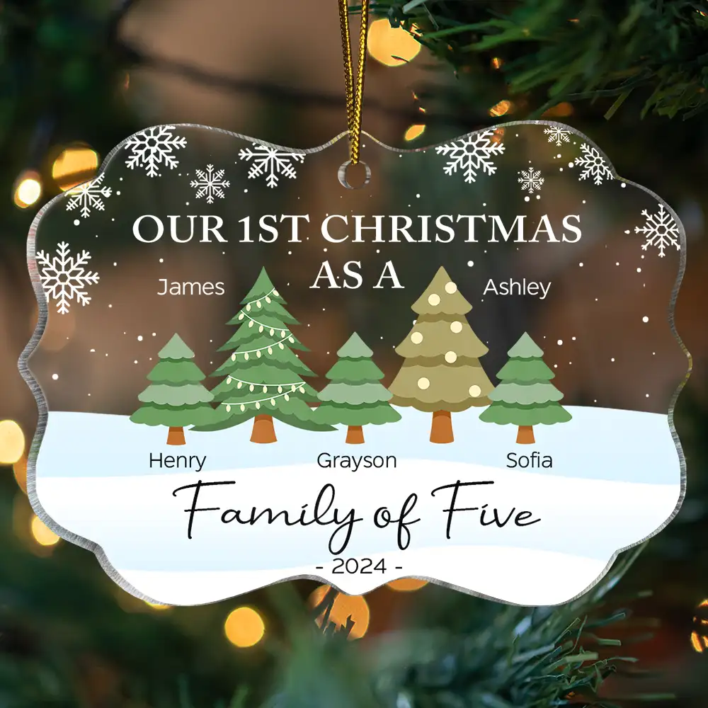 First Christmas As A Family Of Three - Personalized Medallion Acrylic Ornament - Image 3