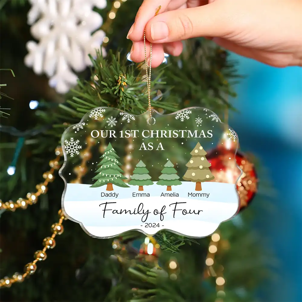 First Christmas As A Family Of Three - Personalized Medallion Acrylic Ornament - Image 4
